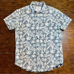Denim & Flower Men’s Sz S Slim Fit Hawaiian Blue Floral Button Up Shirt Dadcore